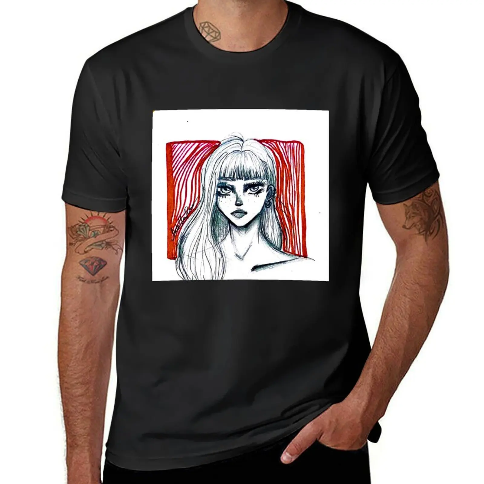 Girl sketch sticker T-Shirt anime clothes shirts graphic tees new edition hippie clothes big and tall t shirts for men