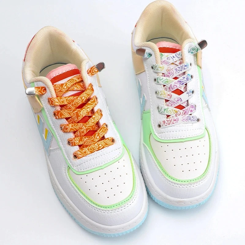 Cordones deportivos con flores de anacardo sin corbatas, cordones elásticos planos, hebillas de Metal con extremo para zapatillas para hombres y mujeres, accesorios para zapatos AF1/AJ