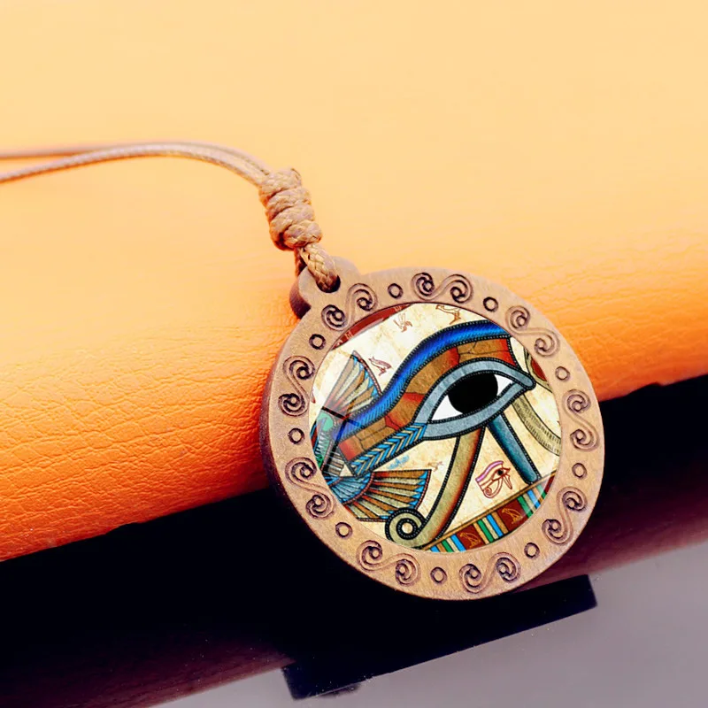 

The Eye of Horus amulet symbol Wooden pendant Retro brown wax rope necklace women's jewelry creative small gift