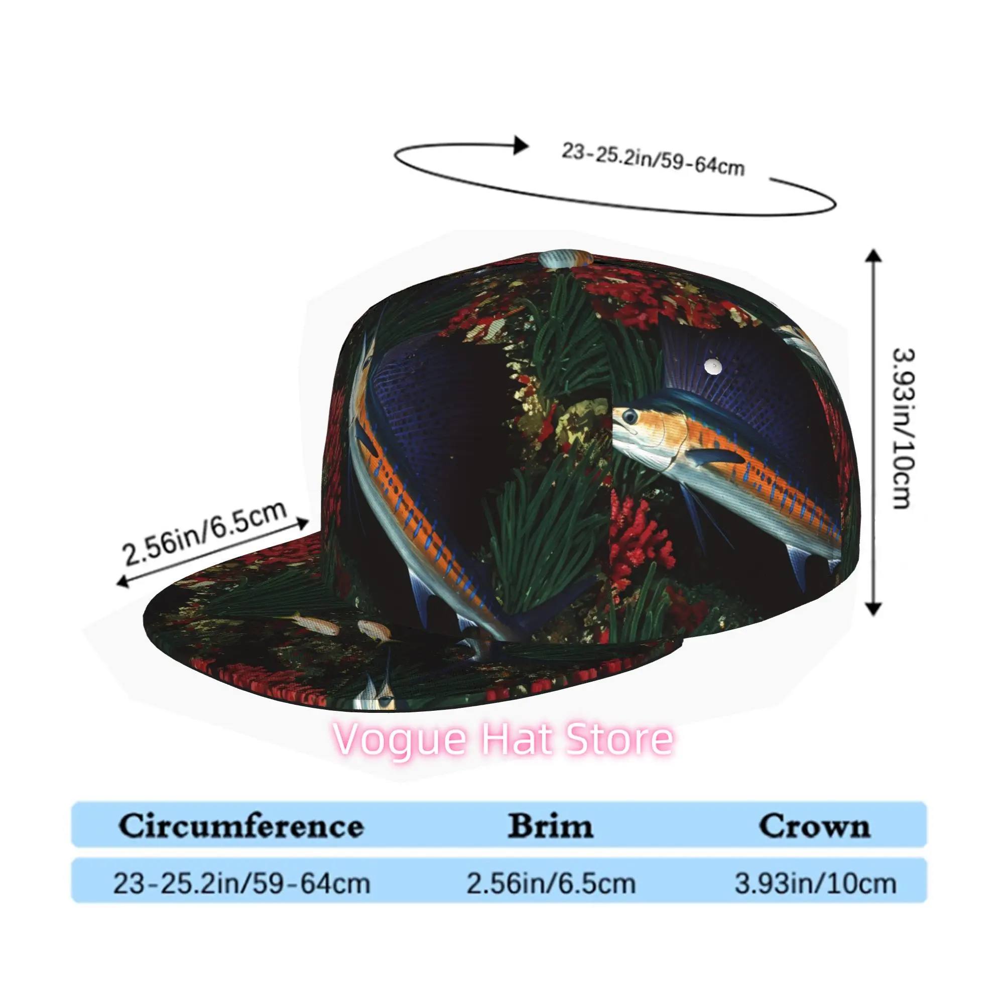 Baseball Cap Featuring Marlins And Coral Reefs, Suitable for Men, Women, And Unisex. This Flat Brim Snapback Trucker Hat Is Perf