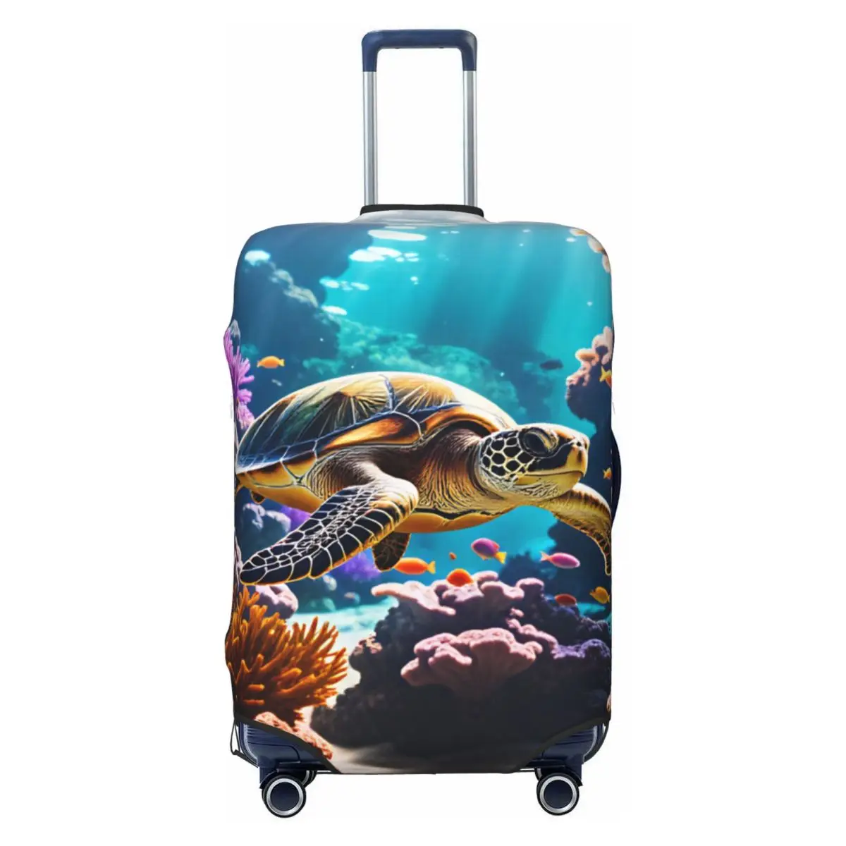 Fashion Warm Sunlight Coral Reef Sea Turtle Tropical Fish Print Luggage Cover Protector Elastic Travel Suitcase Covers