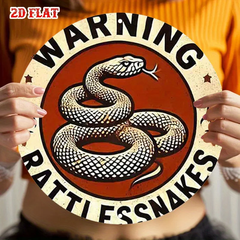 2D Flat,Snake Symbol Rattle Danger Warning Metal Wall Art with Snake Rattle & Warning Graphic, Rustic Suitable for Home