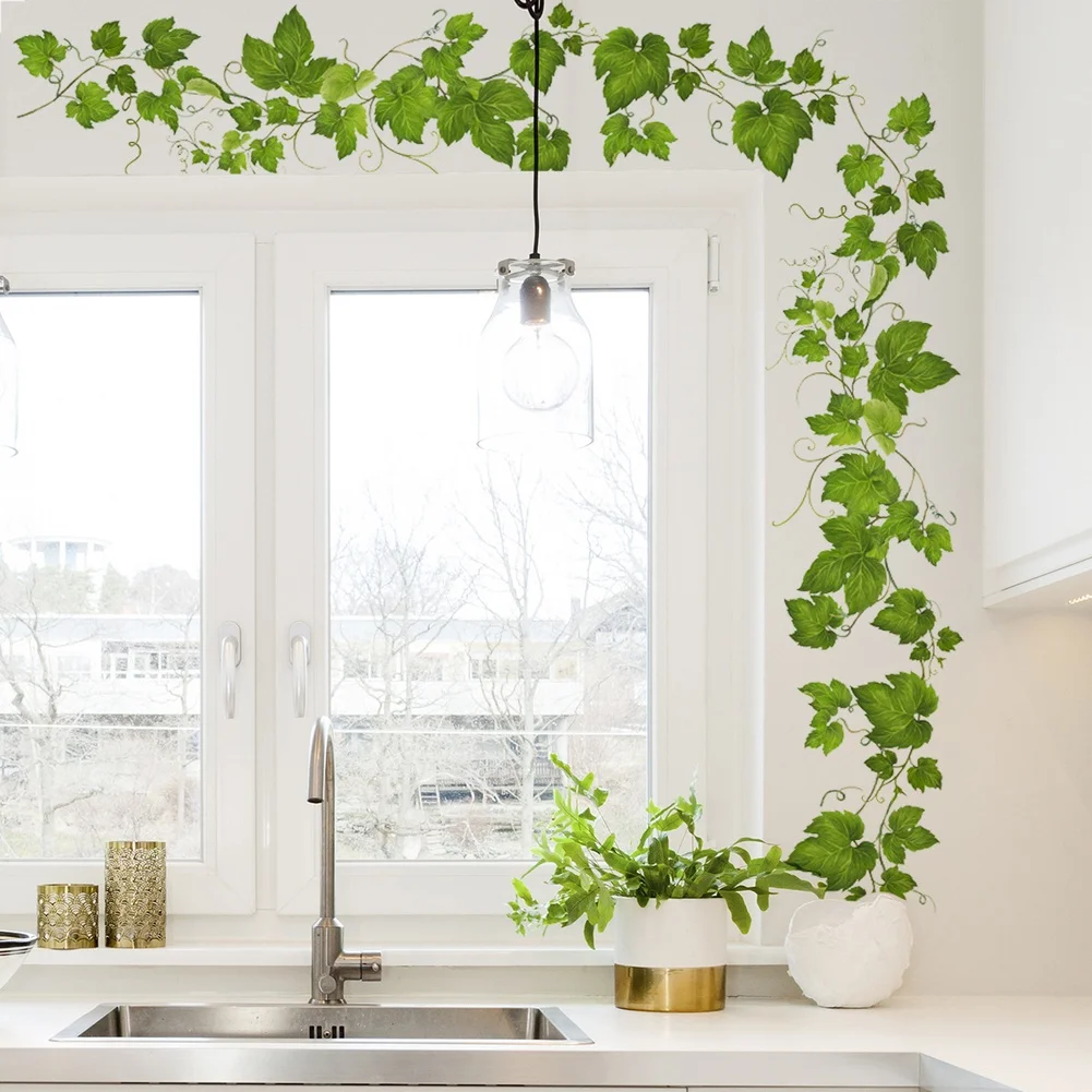 Removable PVC Wall Sticker Featuring Green Plants and Floral Vine Pattern for Living Room Bedroom Study Indoor Decoration