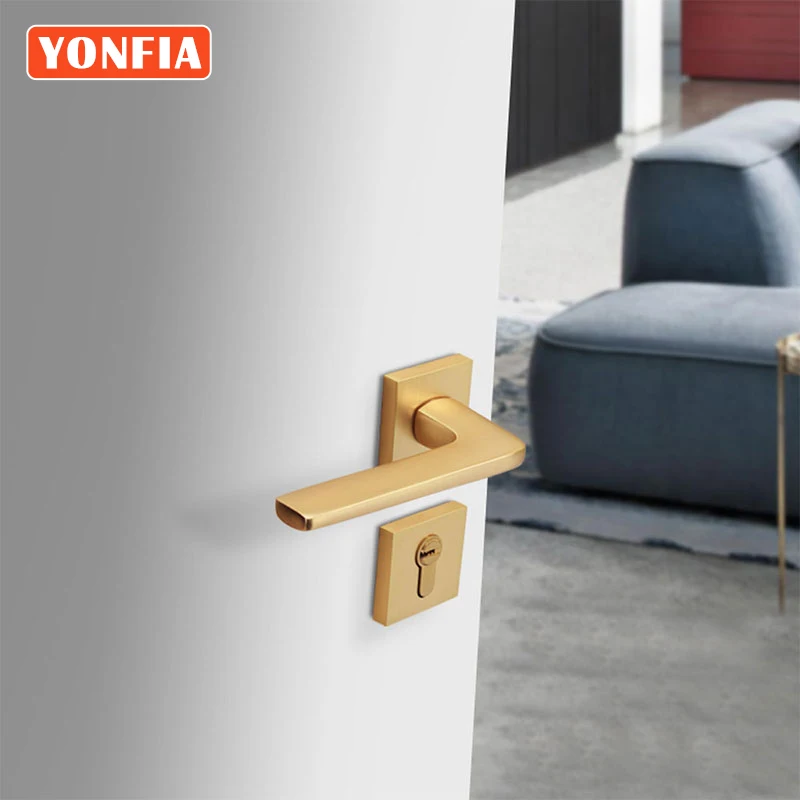 

YONFIA A8208R03 Brushed Gold Brass Classical Design Aluminium Door Handles Simple European Mortise Door Lock For Interior Door