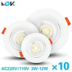 10 sztuk LED typu downlight 5W 7W 9W 12W 12W kąt regulowany reflektory sufitowe 3W obrotowe AC220V 110V oświetlenie wewnętrzne