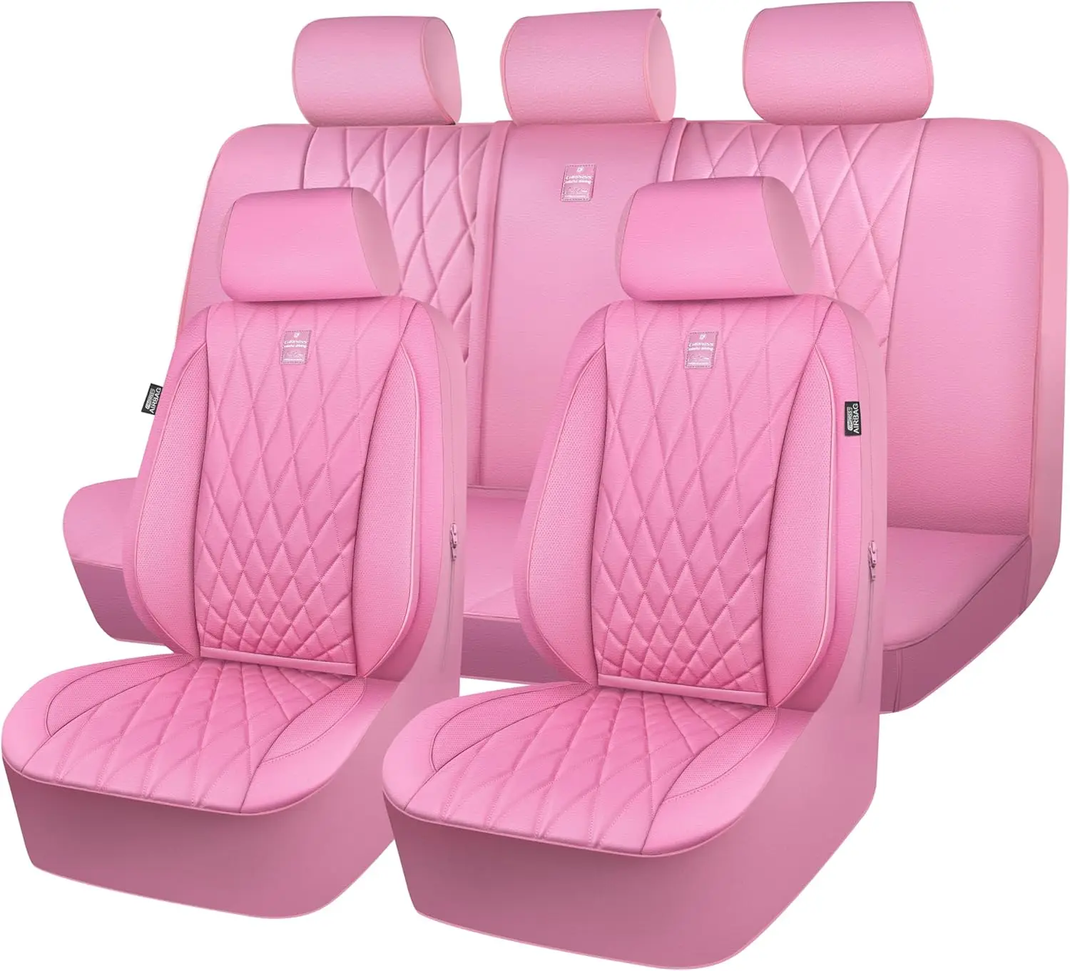 

Universal Pink Leather Seat Covers, Anti-Slip Waterproof, Airbag Compatible for SUVs, Vans, Trucks