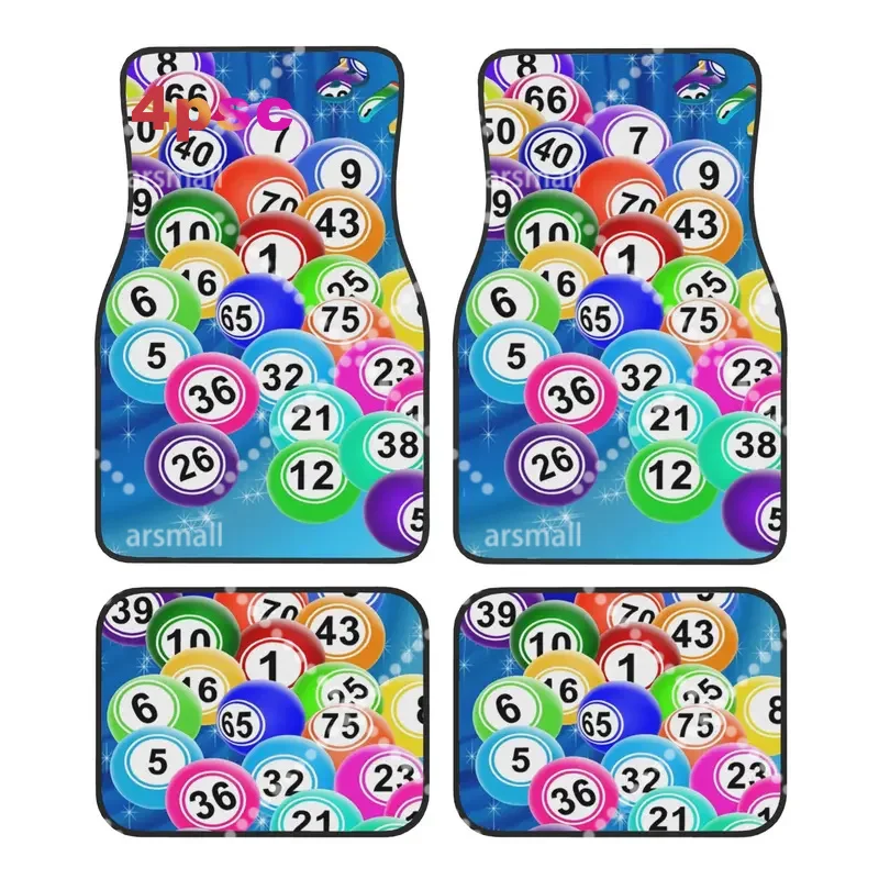 Car Floor Mats 4 Pcs Crystal Velvet Bingo Balls Universal Front Rear Foot Mats Non-Slip Carpets Rugs Paper Game Pieces Auto