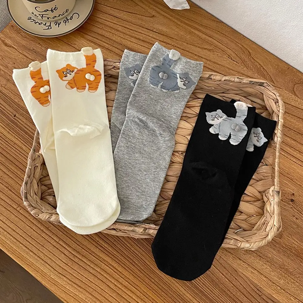 Cartoon Butt Ei Socken Katze Druck Weiche Atmungsaktive Baumwolle Mittelrohr Socken Frauen Mädchen Mittelrohr Schlaf Socke Katze Druck Boden Socke