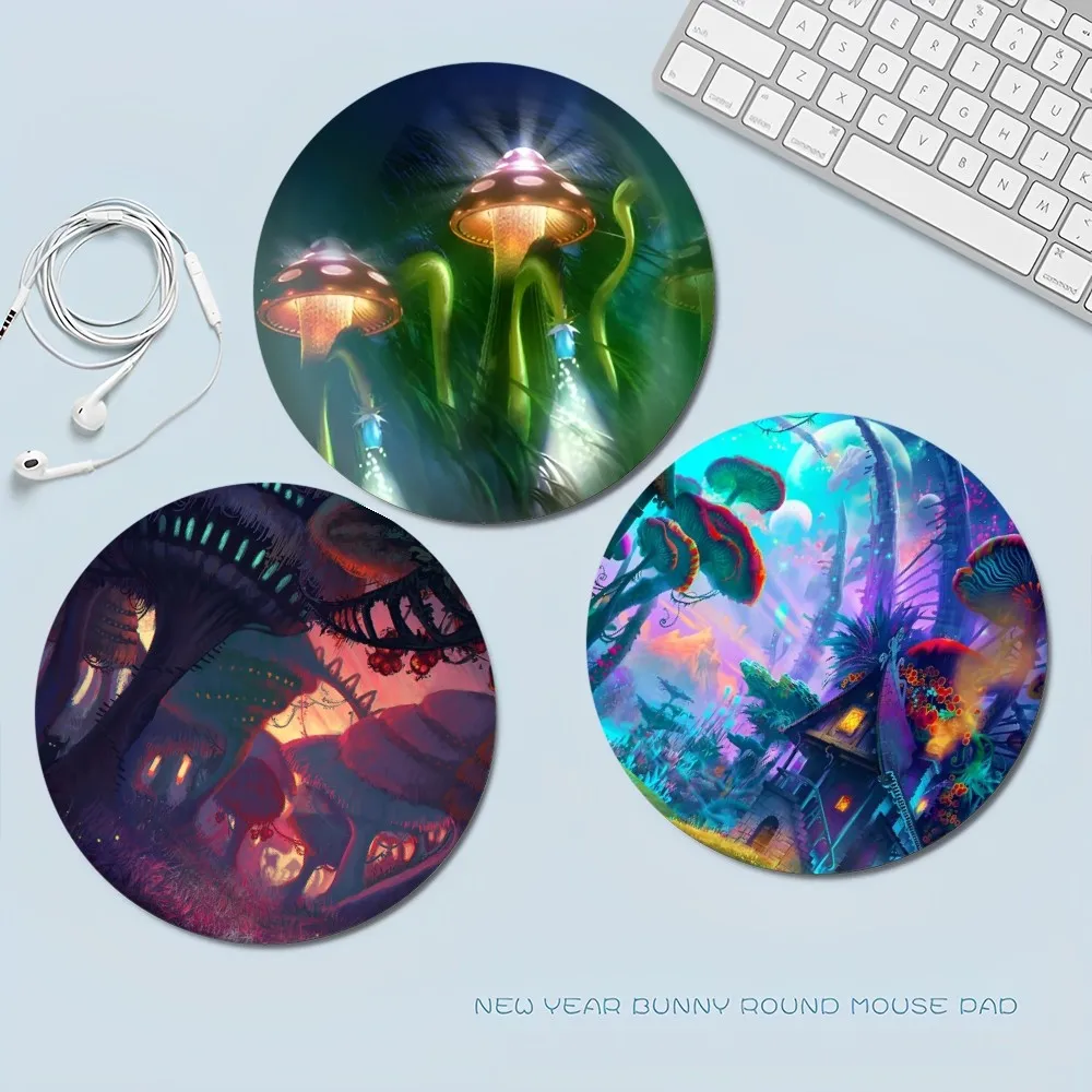 

Kawaii Mushroom22x22cm Round Big Promotion Table Mat Student Mousepad Computer Keyboard Pad Games Pad for PC Desk Pad
