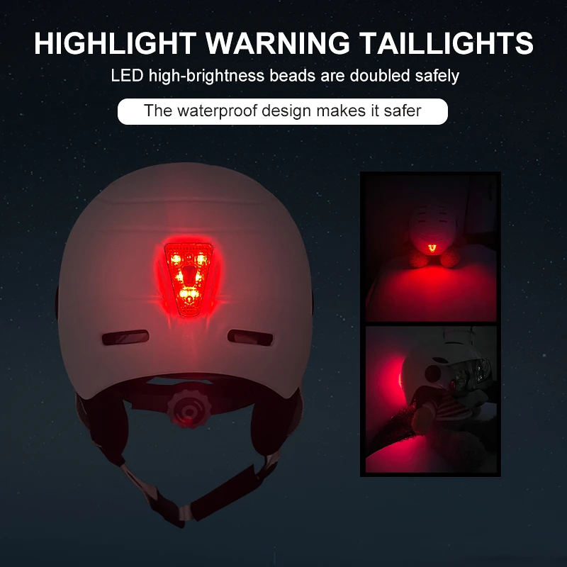 MOON-Ski Helmet with Taillight, Impact Prevention Snowboard Accessories for Adult, LED Light, Safety, Portable