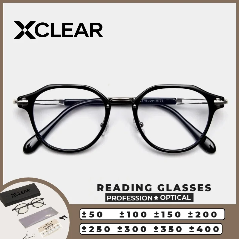 

XCLEAR Reading Glasses Vintage Round Black Frame Unisex Optical Anti Blue Ray Myopia Progressive Prescription Eyeglasses