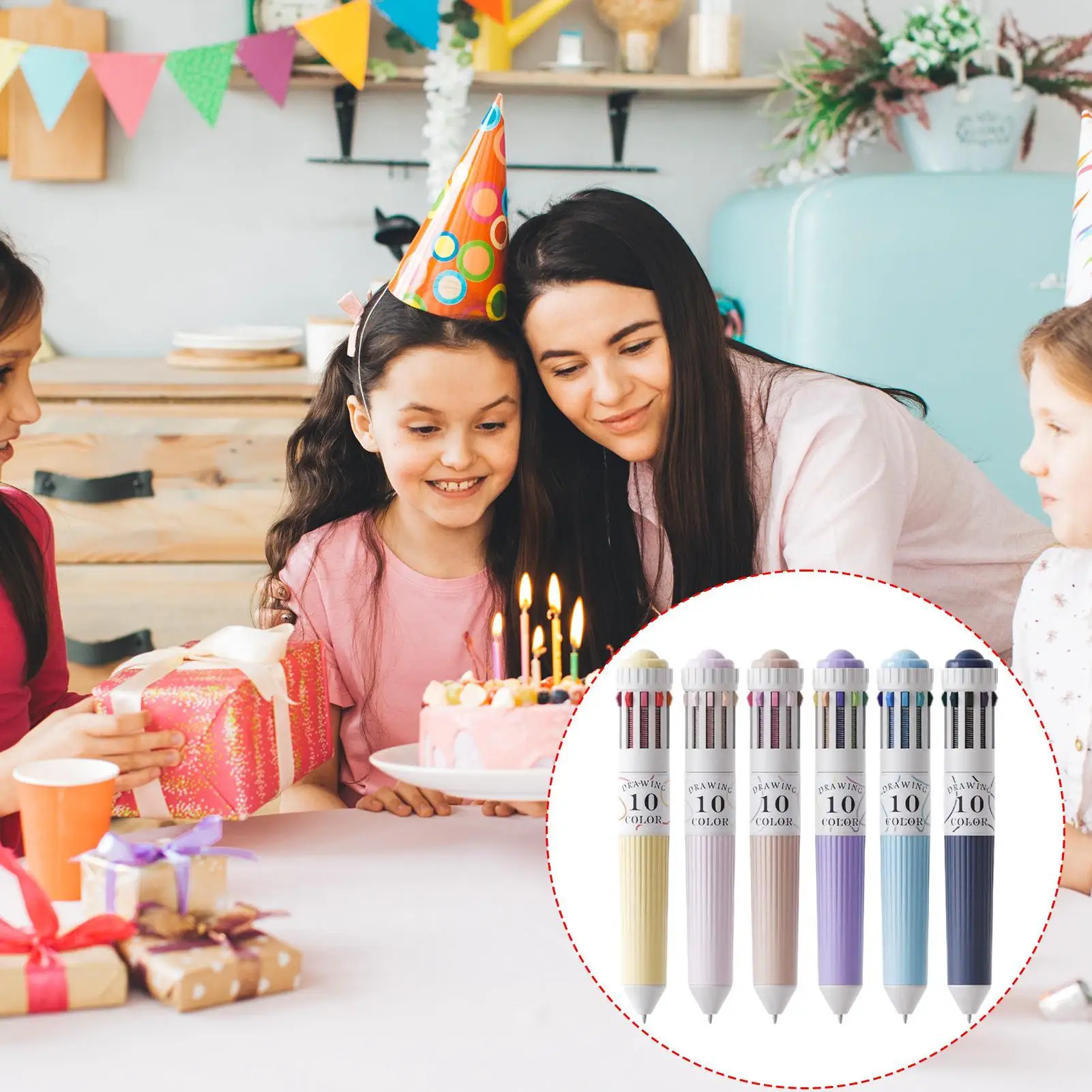 60 Colors Multi-color Ballpoint Pen Set 0.88mm, 10-in-1 Colored Pens Fine Point Retractable Ballpoint Pens for Office School