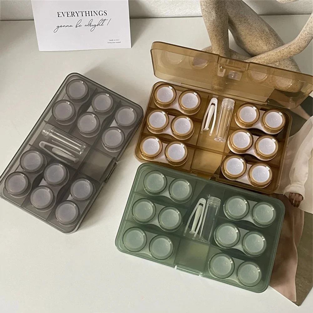 6-in-1 Contact Lens Case Transparent Eye Contacts Storage Box with Tweezer for Beauty Pupil Portable Travel Makeup Accessories