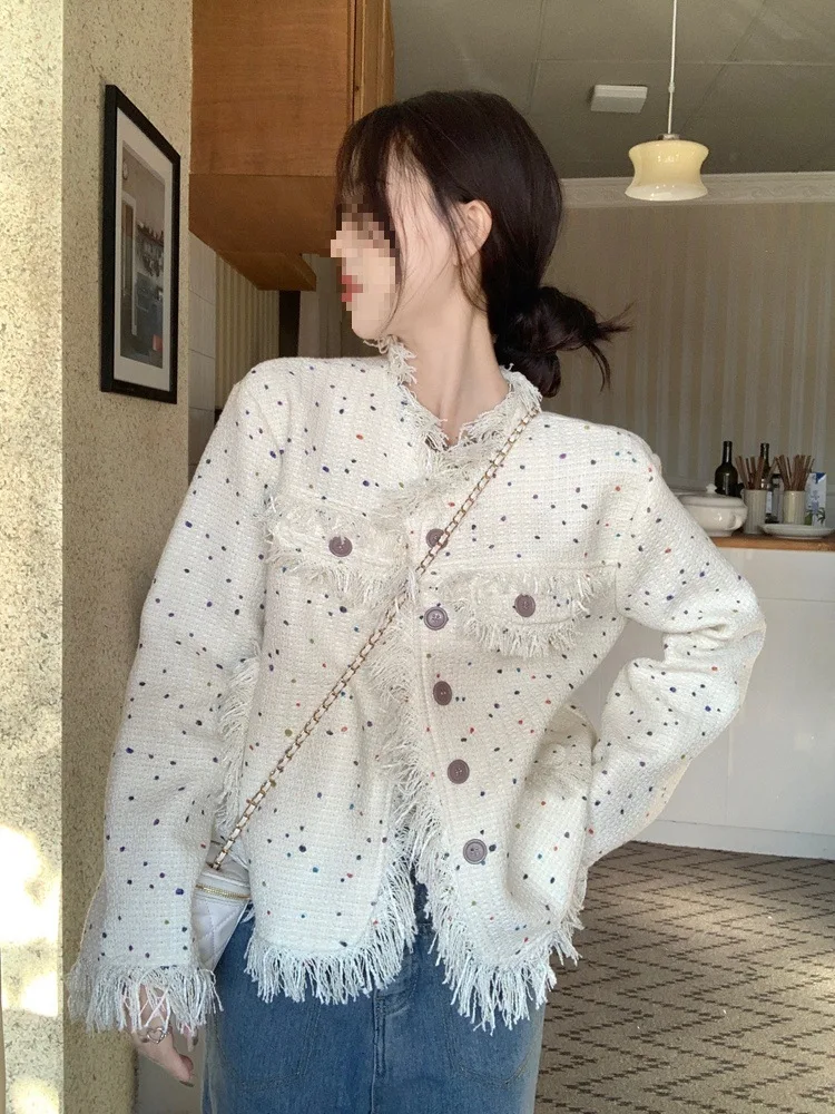 

Женский твидовый жакет с бахромой, зимний, пушистый, плюшевый, вязаный, утолщенный, крупной вязки, с широкими рукавами «летучая мышь», отложным воротником, поясом, на шнурке, с отворотами, плотный, повседневный