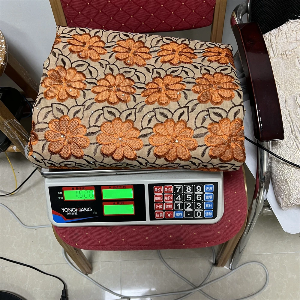 

African Tulle Lace Quilting Fabric,5 Yards Cotton Fabric by the Meter With Rhinestones, Suitable For Party Dresses Design