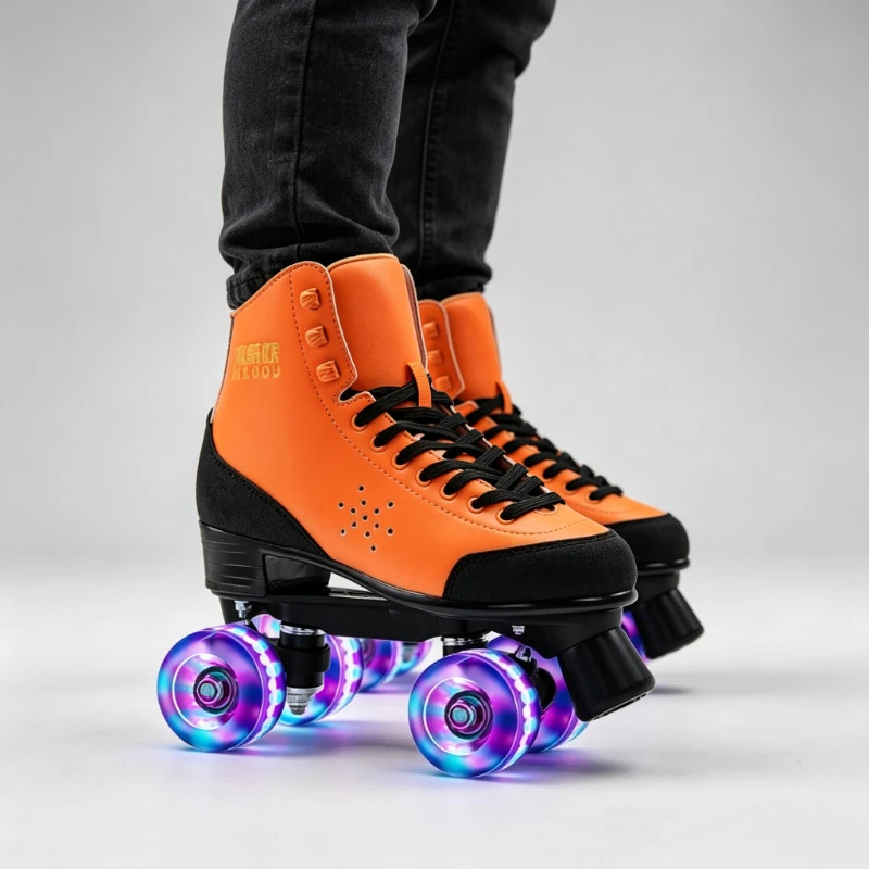 Men Women New Quad Roller Skates with Light-Up Wheels, 4-Wheel Roller Shoes for Adults, Breathable Soft Comfortable Fit