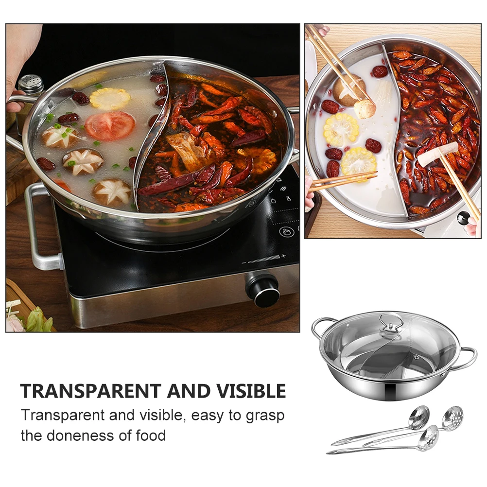 

1 Set Stainless Steel Two-Flavor Large Capacity Non-Slip Handle Multi-Purpose Soup For Gas Stoves Dual Hot Pot Spoon Colander
