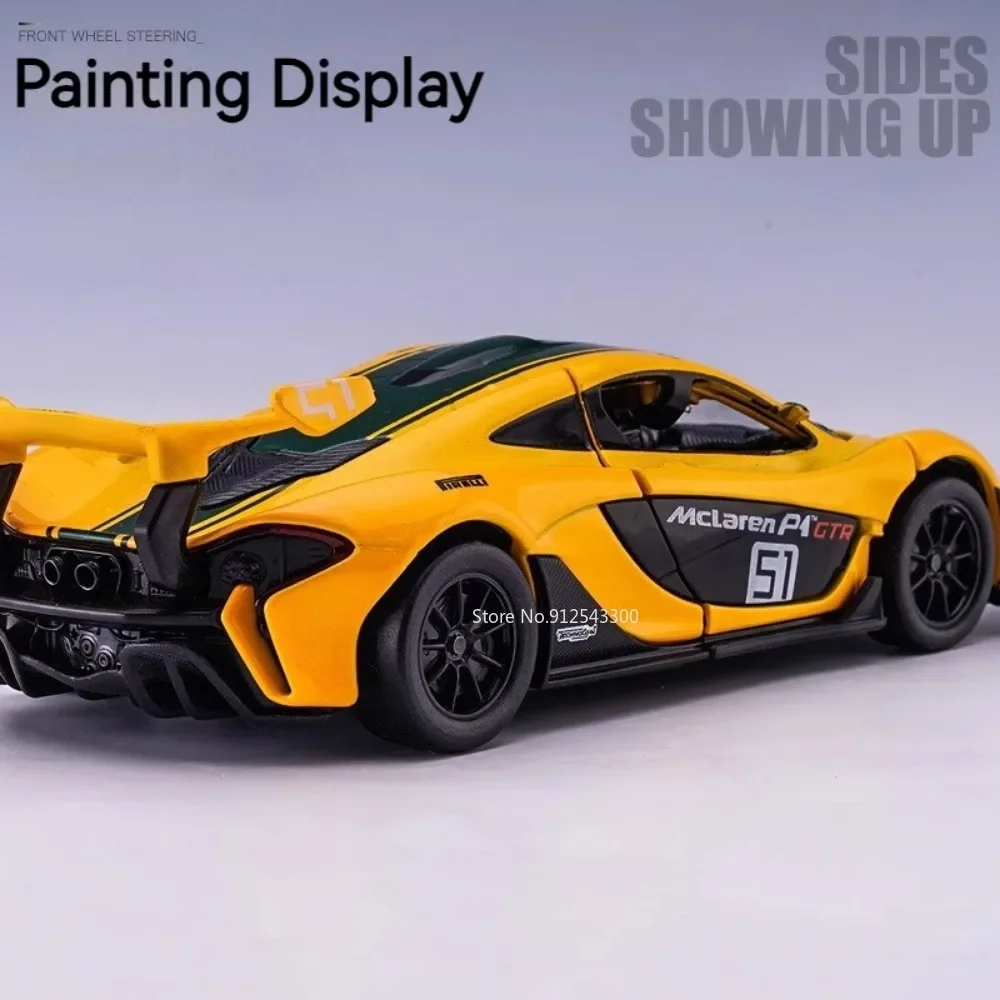 1/32 Scale McLaren P1 Gtr Model Car Toy Metal Diecast 2 Doors Opened Racing Vehicle Models Music Light Collection Gifts for Boys