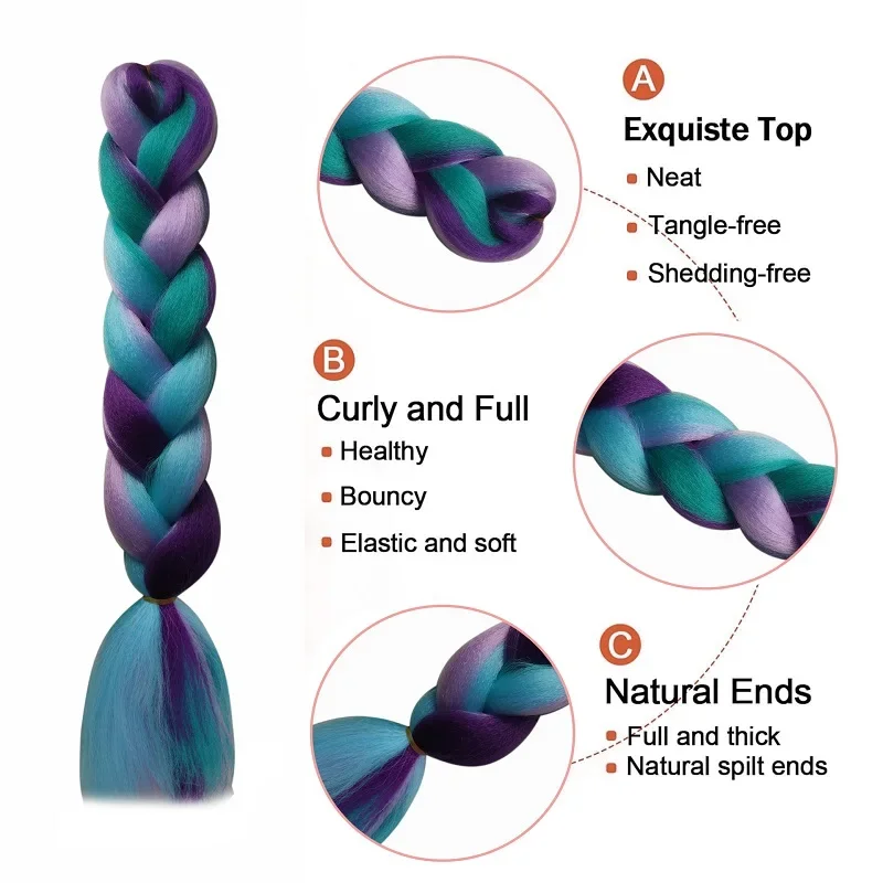 وصلة شعر صناعية طويلة جديلة بطول 60.96 سم، شعر جامبو متدرج متعدد الألوان بألوان قوس قزح للنساء #5