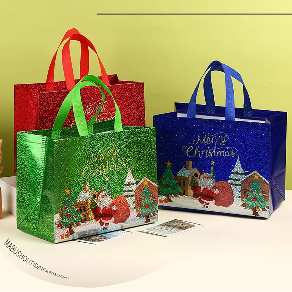 

Santa Shopping Bag Non-Woven Xmas Tree Bag Non-Woven Tote Bag Bright For Holiday Shopping Christmas Candy Holders