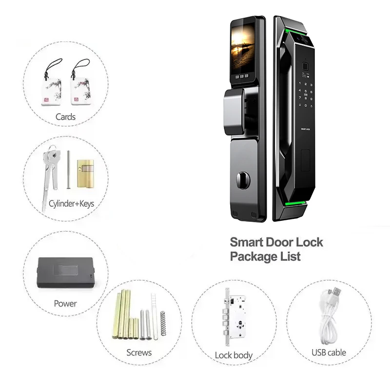 Tuya WiFi Camera Smart Lock 3D Face Recognition Digital Fingerprint Electronic Tuya Smart Door Lock APP/Key/Card