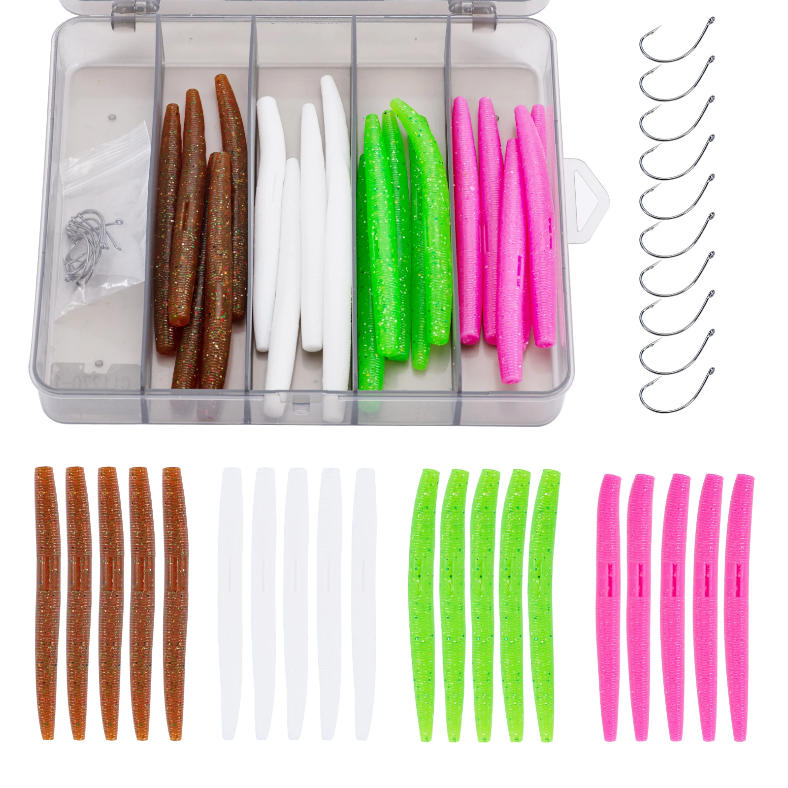 

Набор мягких пластиковых приманок Goture: черви Сенко, приманки-свимбейты с раздельным хвостом, приманки-крэвы с крючками и джиг-головками, набор приманок для ловли баса