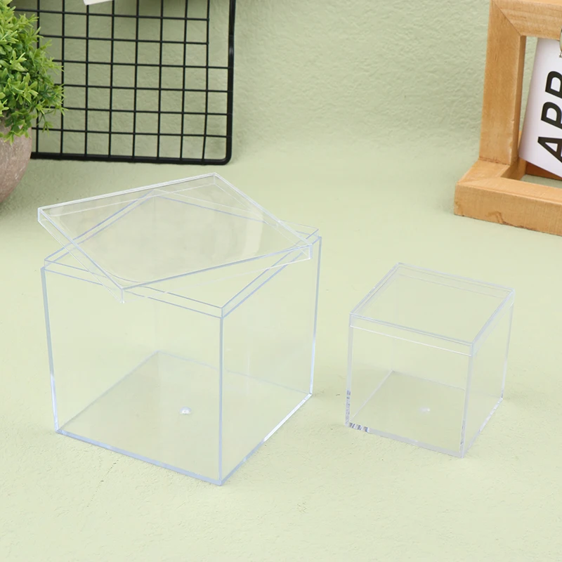 1Pc Transparent Acrylic Boxes With Cover Plastic Organizer Small Gift Square Packing Box Food Candy Storage Container For Home