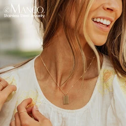 eManco Necklace Stainless Steel Necklace Women Simple Long Chain Rectangular Pendant Necklace Statement Couples Choker Gifts