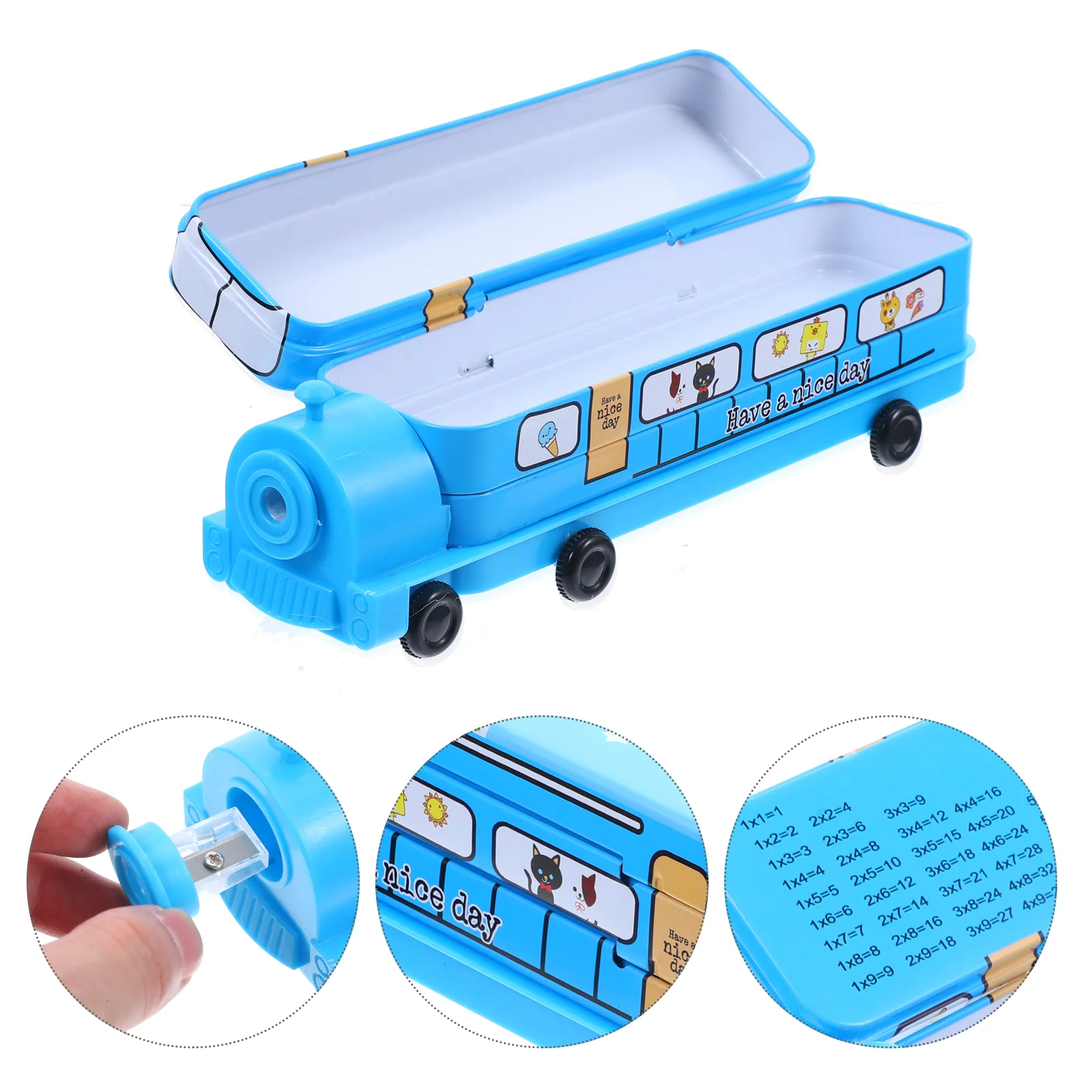 Creative Cartoon Pencil Case Metal Train Shaped Double Layer Pencil Box Stationery Supplies for Students Kids Children (Random P