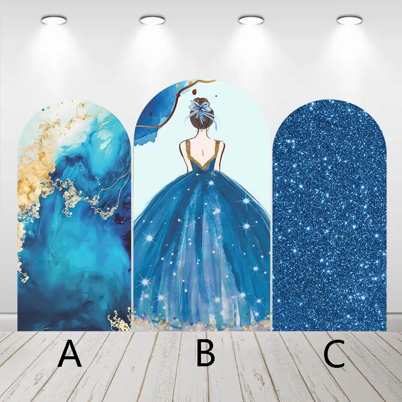 

Mehofond Custom 2-Sided Blue Glitter Quinceanera Sweet 15th Girl Birthday Party Cover Chiara Arch Background Decor Backdrop Phot