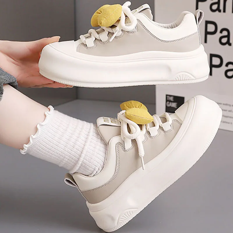 

Autumn Sneakers For Women Height Increasing Female Sport Shoes PU Leather Trend Fashion College Student's Tennis Shoes