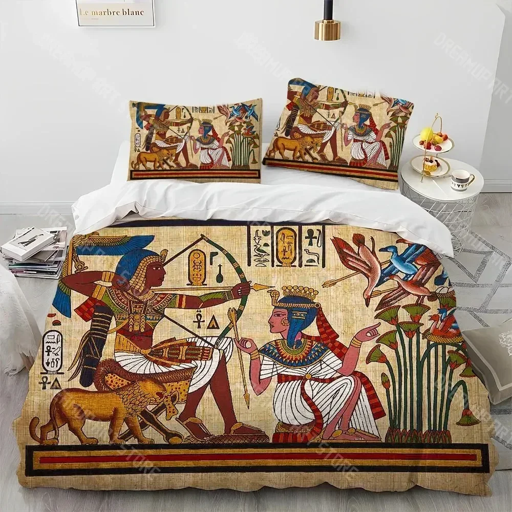 2026 Egyptian Mythology Pharaoh Hieroglyphics Comforter Bedding Set,Duvet Cover Bed Set Quilt Cover Pillowcase,Queen Size Beddin