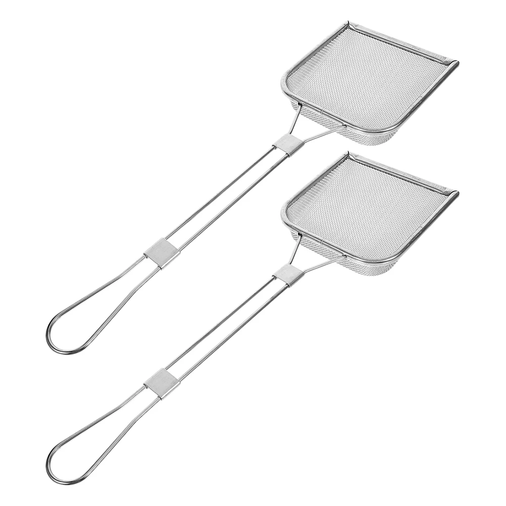 

2pcs Oil Residue Filter Shovel Stainless Steel Fine Mesh Strainer Colander Spoon Large Capacity Square Fryer Kitchen Tool