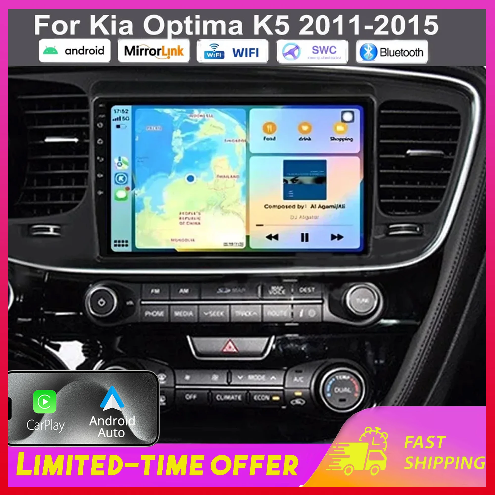 

2+32G Android 15 Car Stereo GPS Navigation for Kia Optima K5 2011-2015 with Carplay Android Auto 9in Car Radio + AHD Backup Cam