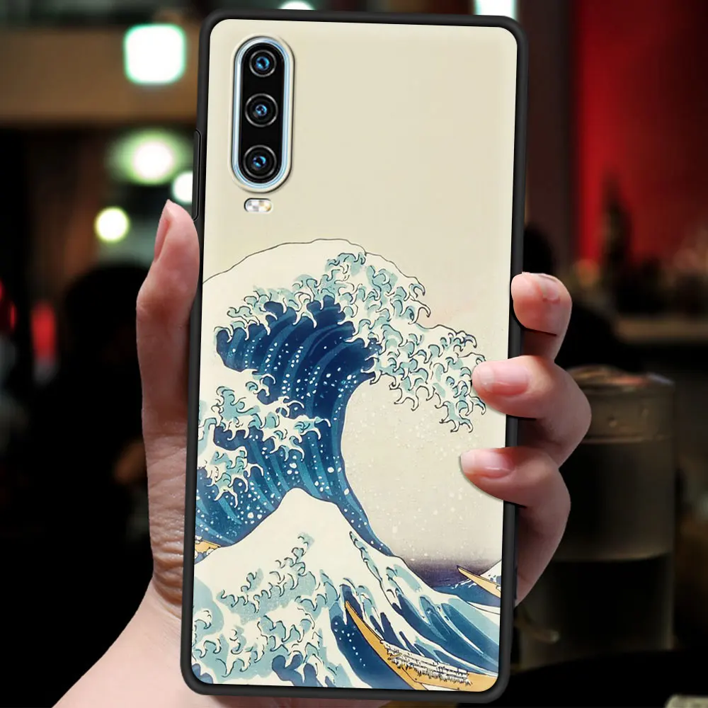 The Big Wave of kanagawa Phone Case For Huawei P30 P40 Lite E P50 P20 Pro Y9 Y7 Y6 2019 P Smart 2021 Z Y6p Y7a Y9s Black Cover