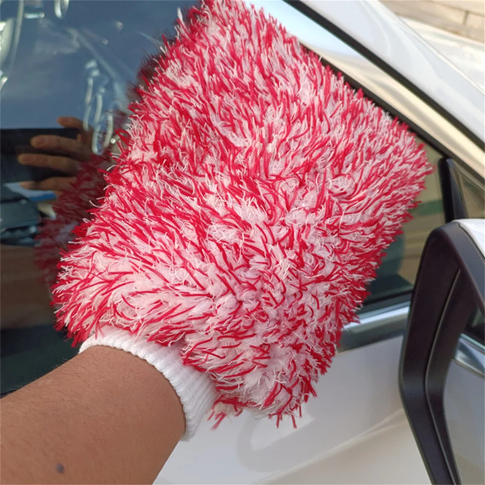 Microfiber Car Washing Mitt Ultra Soft Plush Cleaning Glove Double-sided Car Wash Cleaning Towels Auto Care Wax Detailing Brush