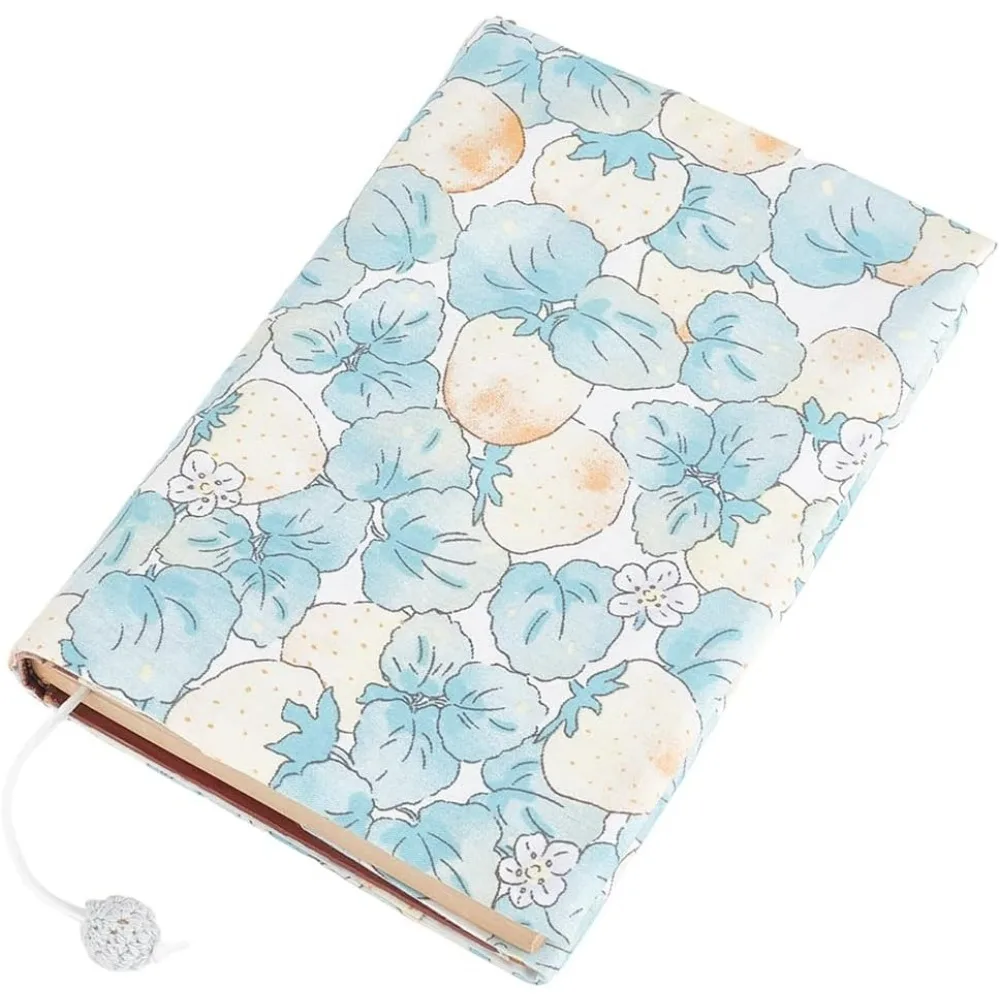 Bucheinband, passend für A5-Format, 8,3 x 6,5 Zoll, weicher Stoff, blaues Blumenmuster, waschbare Buchhülle, Lesezeichen, Seil, Hardcover, Taschenbuch