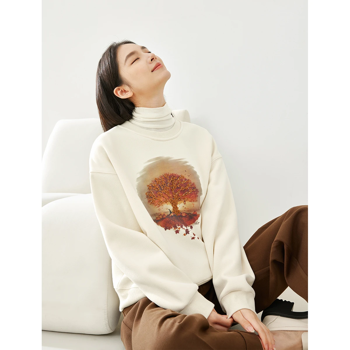 VIMLY 여성용 플리스 스웨트셔츠 겨울 2025 자수 라운드 넥 루즈핏 여성 스웨터 프린트 긴팔 캐주얼 니트 탑 M5630