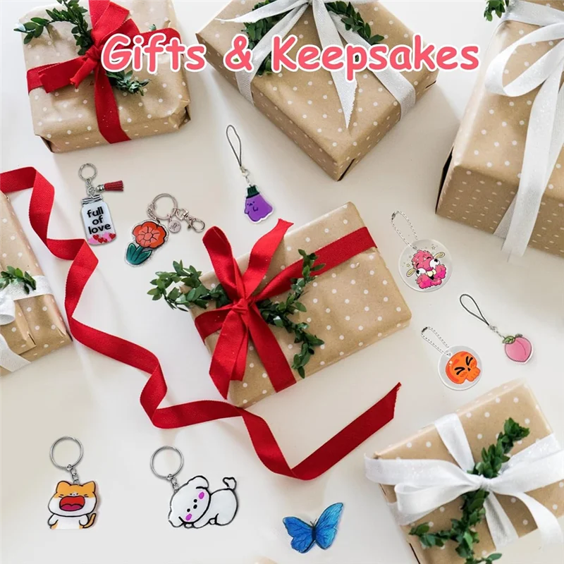 AT82-242PCS Kit de arte termorretráctil para llaveros-20 hojas de plástico retráctil + herramientas, Kit de llavero Shrinky-Dink-hojas de película retráctil