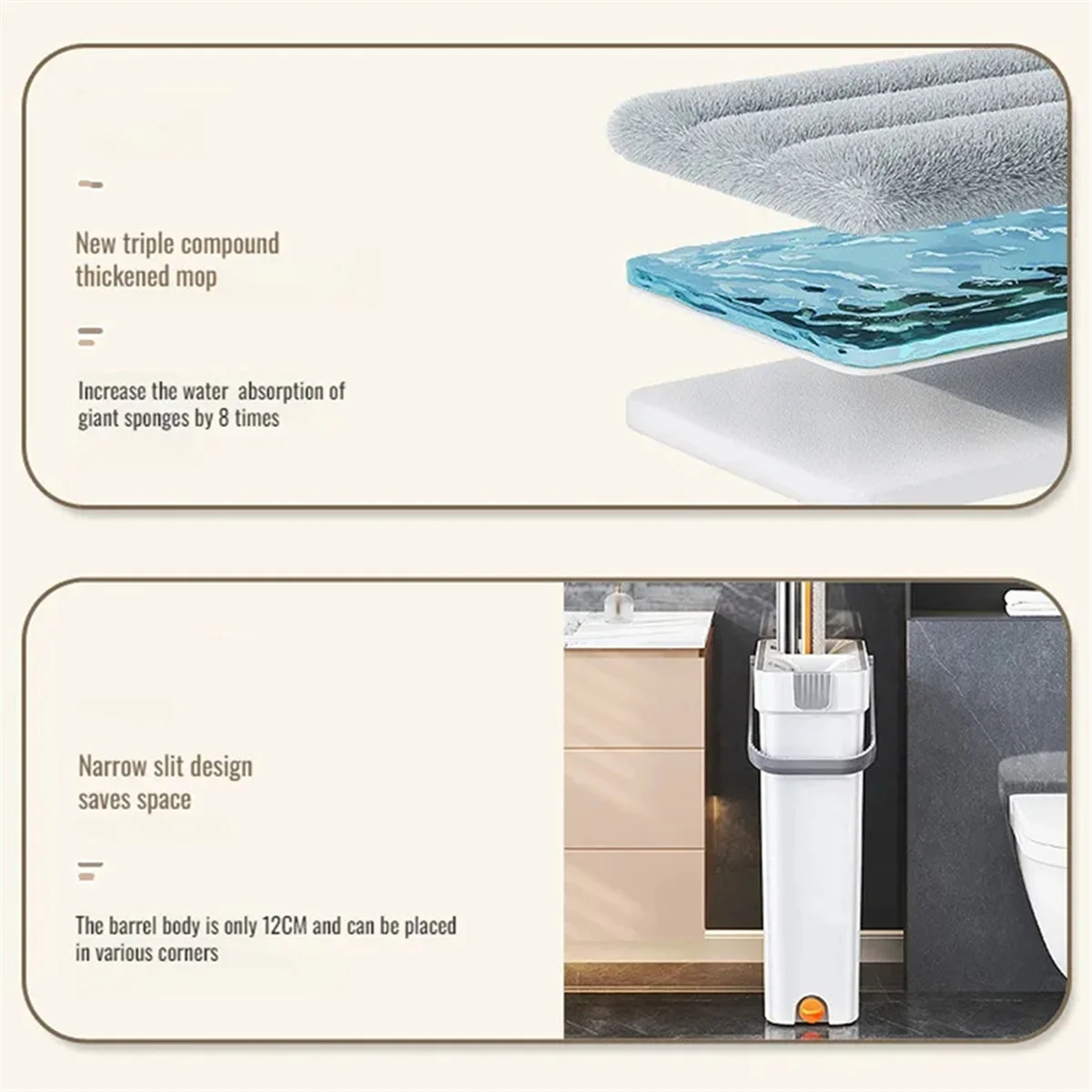 

Household Flat Mop Tool Mop Bucket Set Handfree Mopping Flat Mop