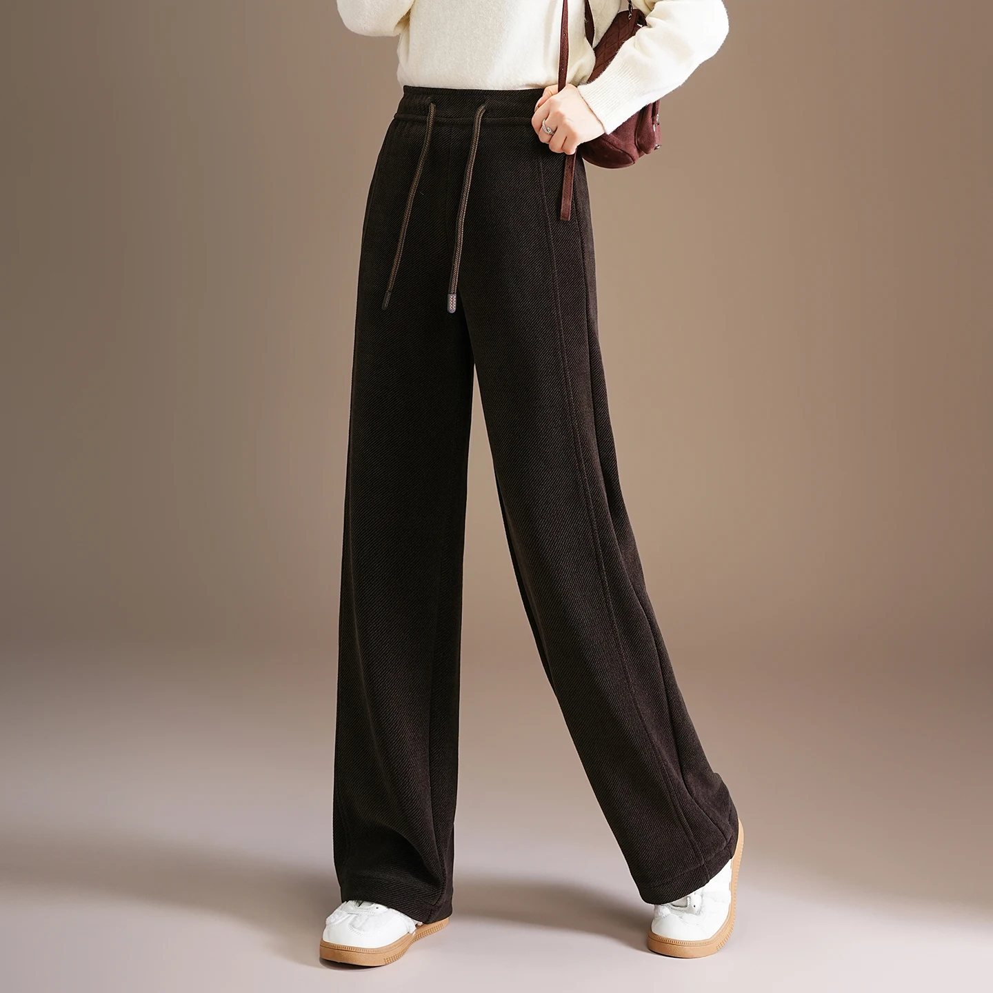 

Thiened европейские хлопковые бархатные узкие широкие брюки женские с высокой талией утягивающие повседневные прямые брюки осень-зима...