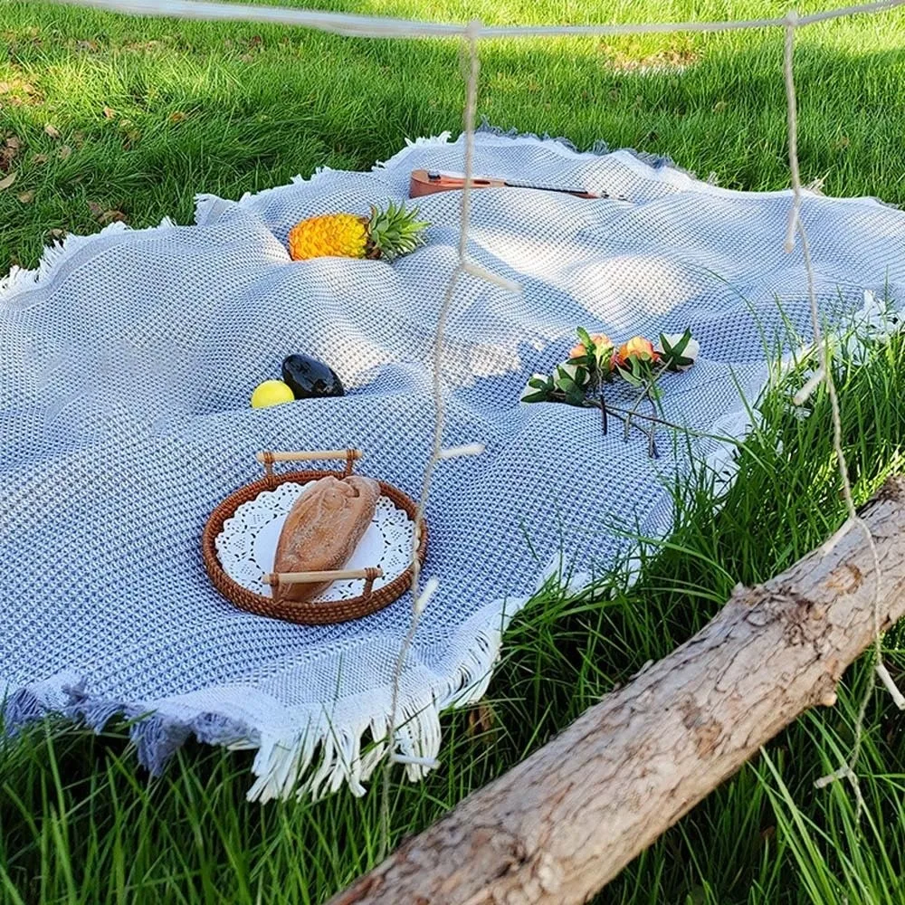 

Большой размер, уличный коврик для пикника, 180x130 см, льняная скатерть с кисточкой, сплошной цвет, портативная ткань для кемпинга, защита от песка