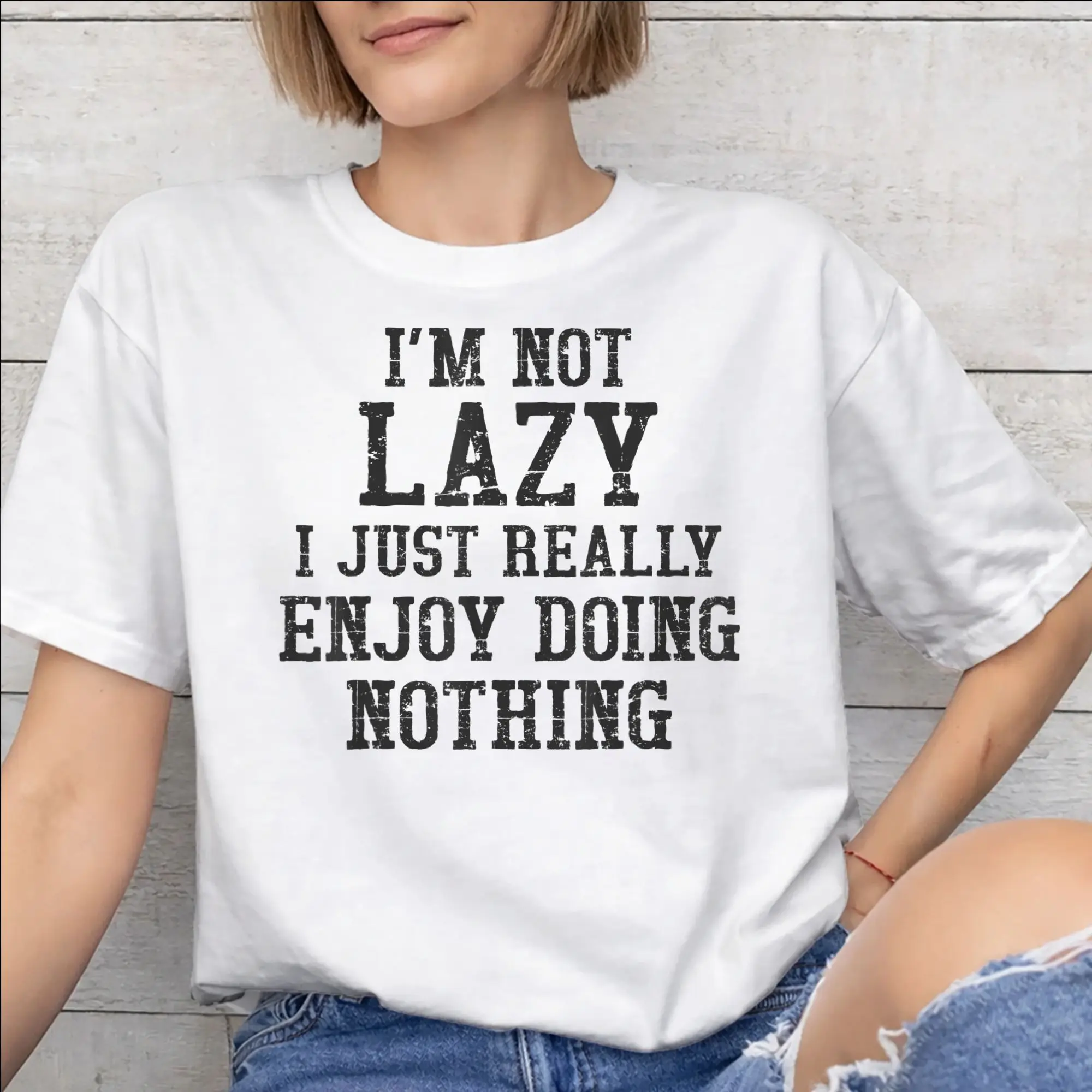 Men Women I'm Not Lazy I Just Really Enjoy Doing Nothing T Shirt Pure Cotton Print Tee Shirts  Top Clothing