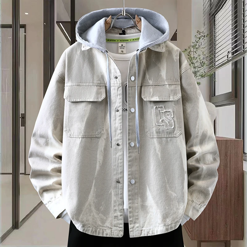 

Повседневная джинсовая куртка с капюшоном для студентов и подростков, весна-осень, новая модель, свободный крой, мужская одежда, бренд Tagkita