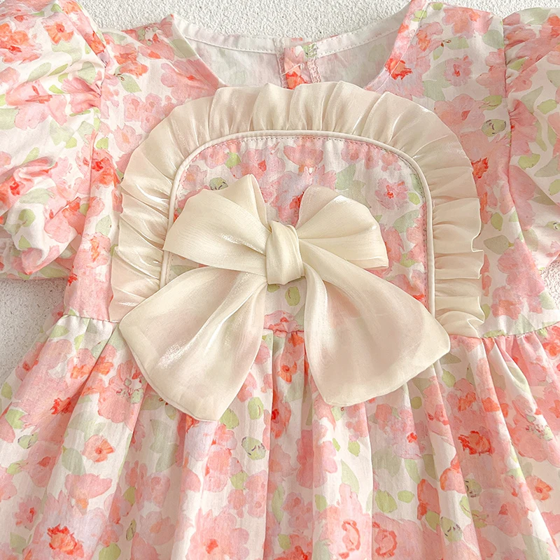 Summer Kids Baby Girls Short Sleeve Sisters Printing Dress Infant Rompers Baby Girls Sweet Princess Children Clothes Dress image 5