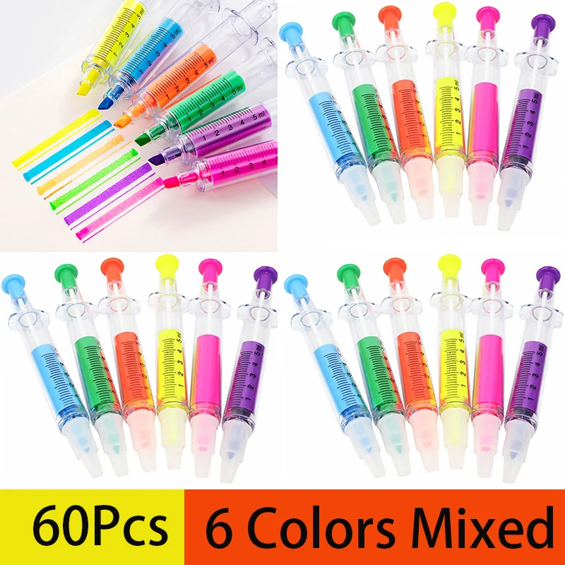 

60Pcs Highlighters Pens for Taking Shaped Syringe Shaped Marker Pens Writing Pen