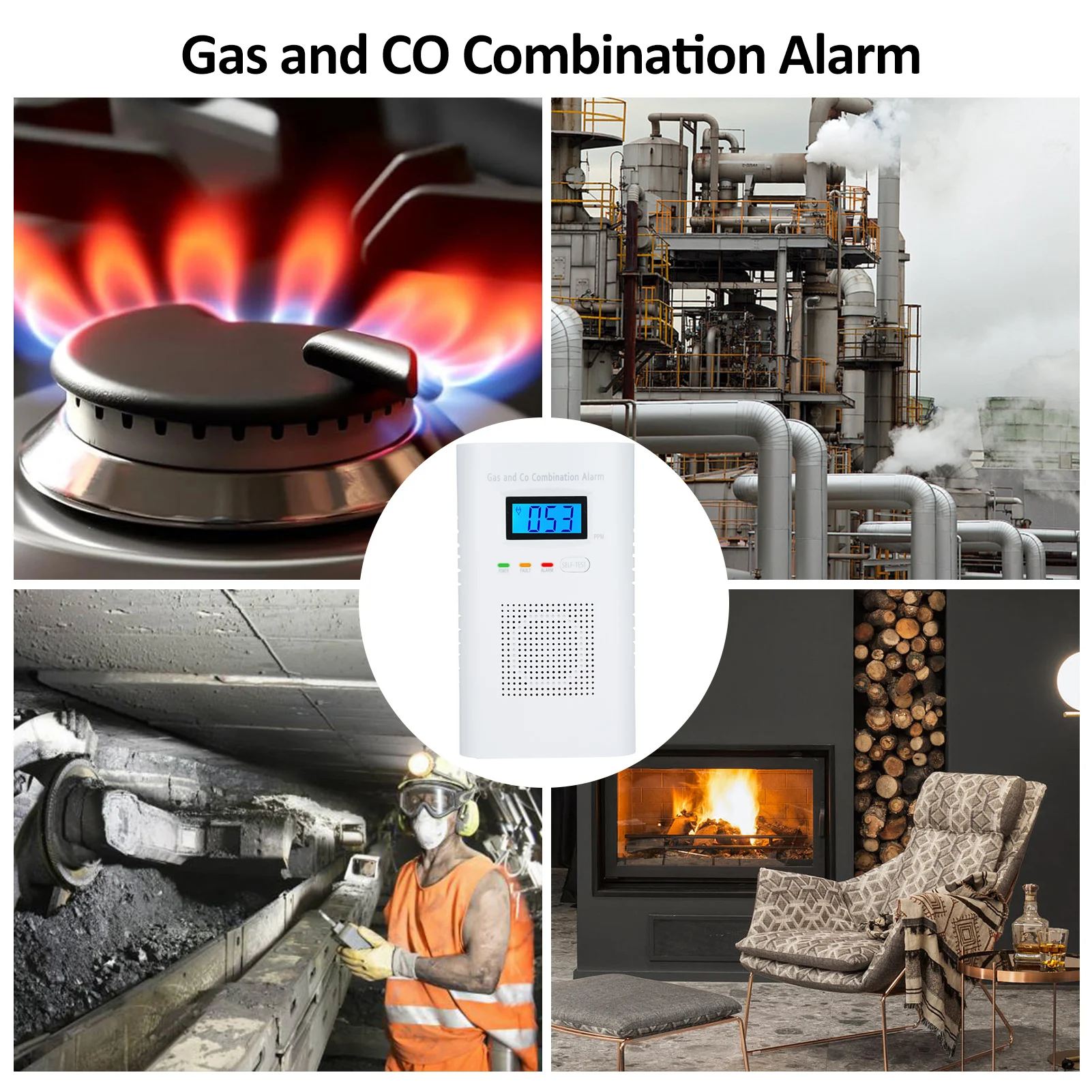 2in1 Gas Detector Carbon Monoxide Natural Gas Detector Combination Co Monoxide Propane LPG Gas Detector for Kitchen Home