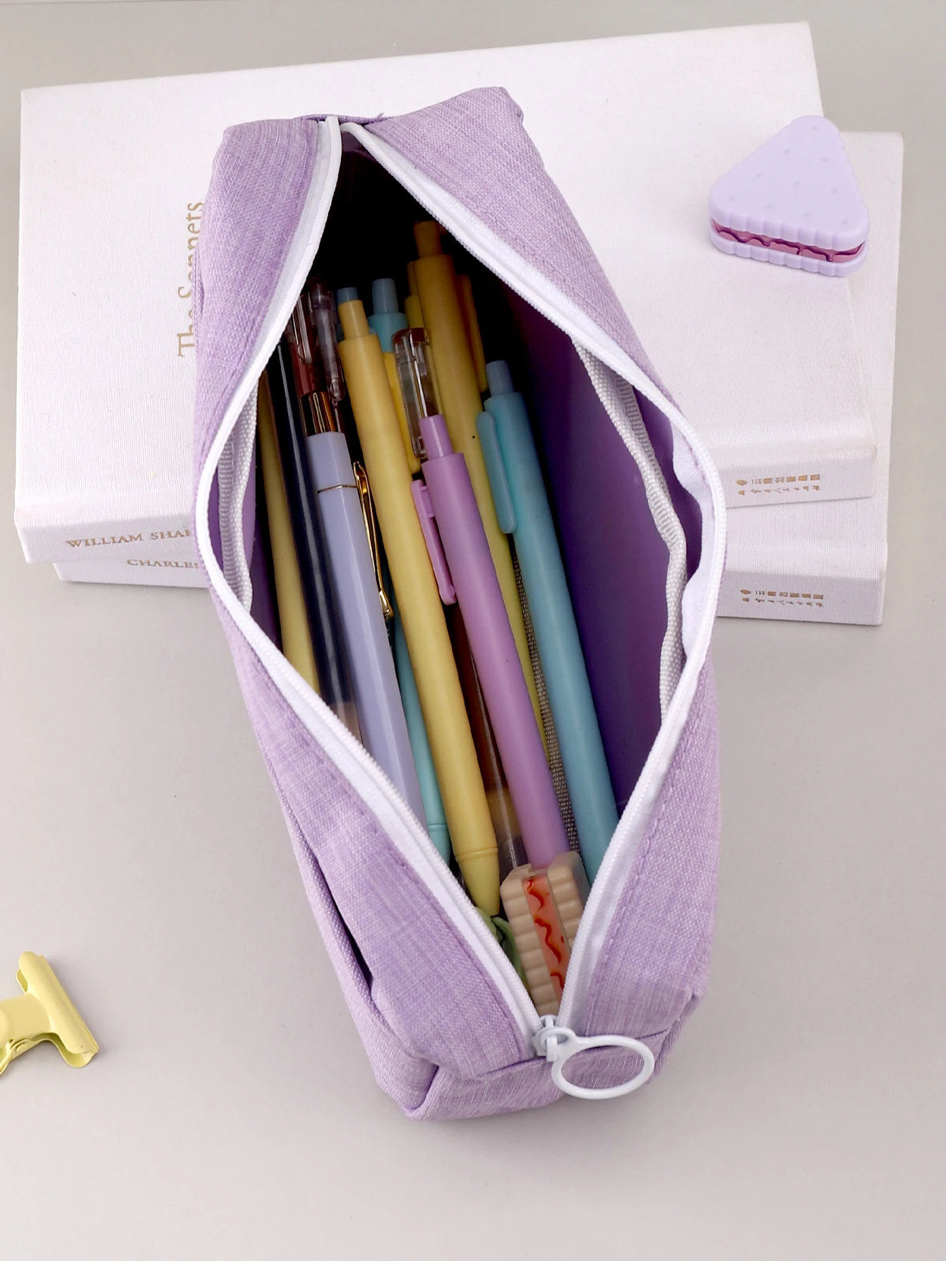 Purple Solid Color Pencil Case Multi-Layered High-Capacity Pencil Pouch Stationery Storage Bag Back-To-School Zipper Pencil Case