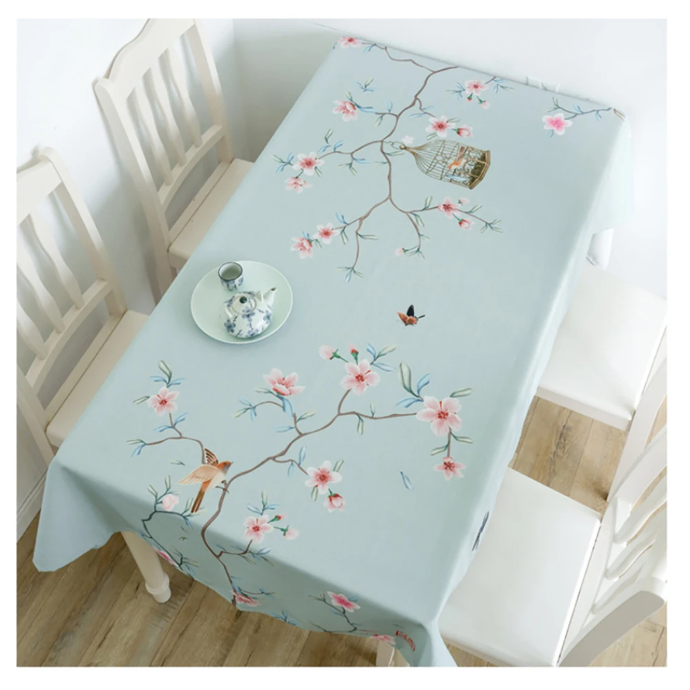 Small Fresh Plum Blossom Print Home Rectangular Tablecloths for Table Party Decoration Waterproof Anti-stain Nappe De Table