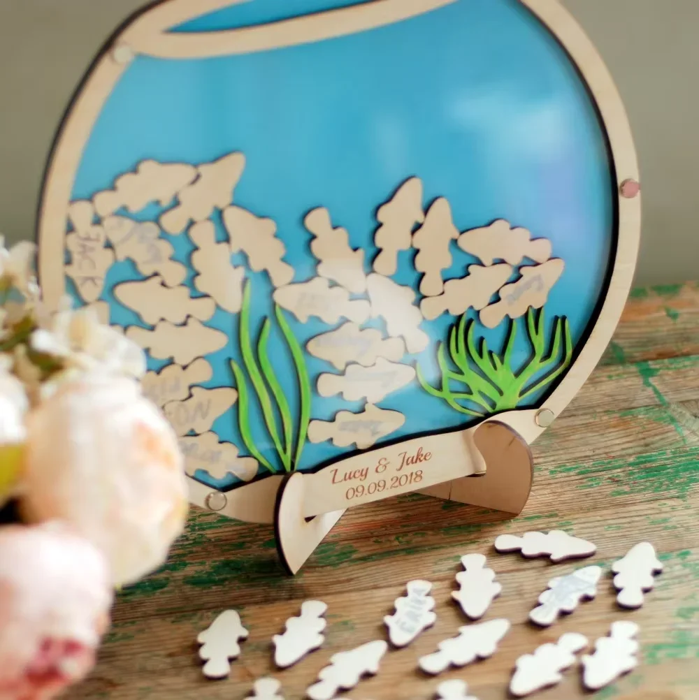 

Custom Wooden Wedding Fishtank Guest Book, Sea themed party Drop Box,fishes Guest Book Alternative, wedding Guest Book.
